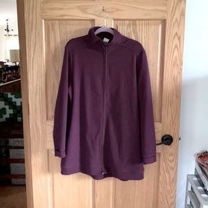 Warm long knit jacket in dark plum